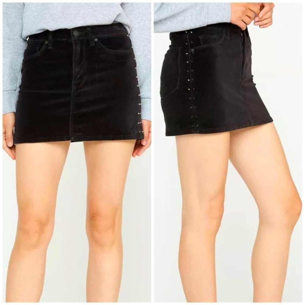 Hudson Viper Mini Black Velvet Studded Skirt Size 30